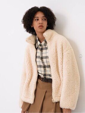 UNIQLO Fleece Zip-Up Jacket NATURAL Color Womens Small